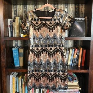 SUGARLIPS | Aztec Pattern Sequin Dress | Black Silver Bronze | Size M